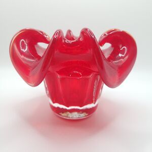 Red ART Glass 4 Lobed Ruffled Small Vase Bowl Ash Tray Red Accent